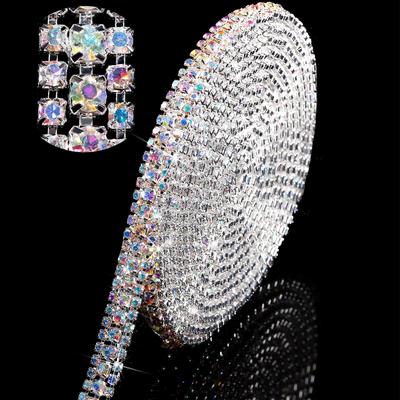 1yard Rhinestone Chains for Sewing 3 Rows Crystal Chain Sew-On Glue-On Trim Cup Chain for Clothes Shoes Diy Chain Accessories
