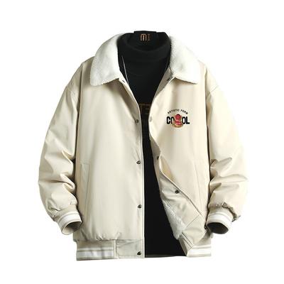 Cotton-padded Men's Autumn and Winter Trendy Brand Lamb Wool Collar Couple Jacket Thickened Warm Cotton-padded Men's Fashion Casual Jacket