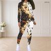 Women Plus Size Round Neck Long Sleeve Printed Top And Fitted Pants Two Piece Set