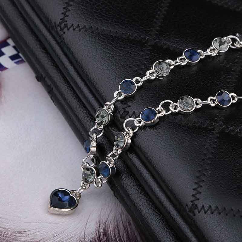 Chic Hottest Womens Ladies Crystal Rhinestone Bangle Ocean Blue Bracelet Chain Heart For Versatile Occasions