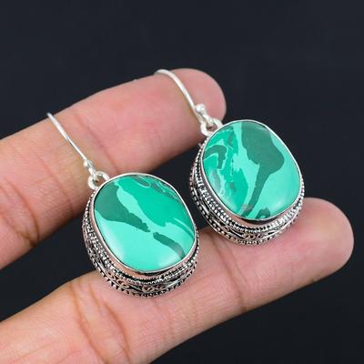Malachite Stone Artisan Mother Dangle Drop Earrings Jewelry 925 Sterling Silver