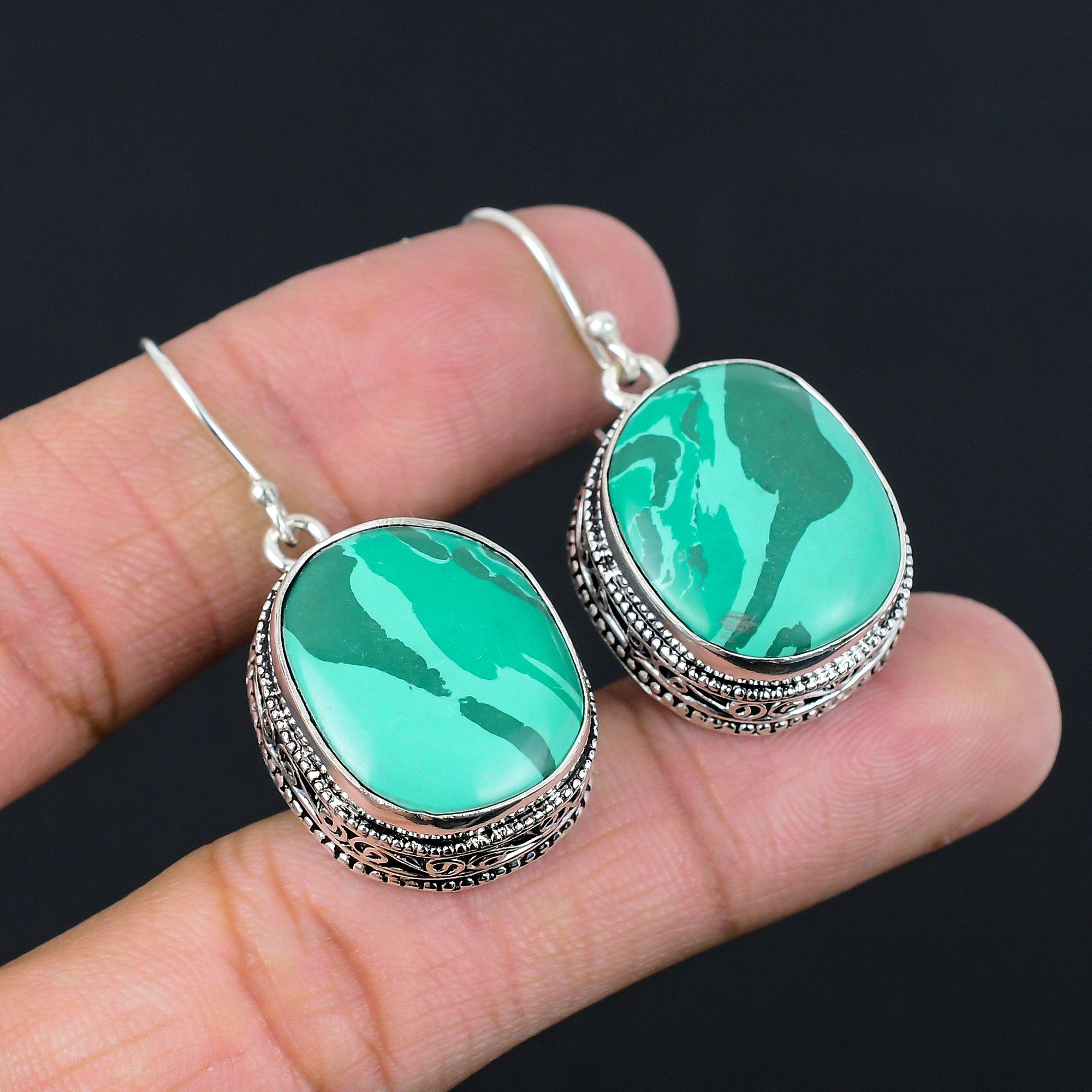 

Malachite Stone Artisan Mother Dangle Drop Earrings Jewelry 925 Sterling Silver