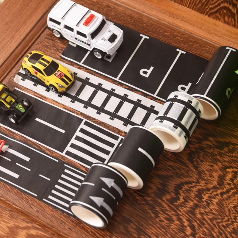 DIY Kindergarten Track Car Toy with Traffic Stickers