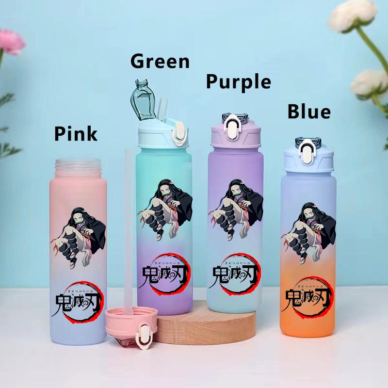 750ML Demon Slayer Cartoon Plastic Gradient Water Cup Portable Leak Proof Water Bottle Student Outdoor Sports Travel Water Cup