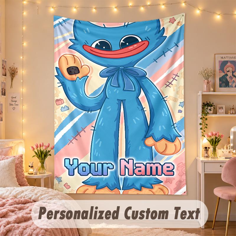 Arazzo Personalizzato su Misura, Stampa Poppy Playtime Testo con Nome Personalizzato Arte da Parete da Appendere per Camera da Letto