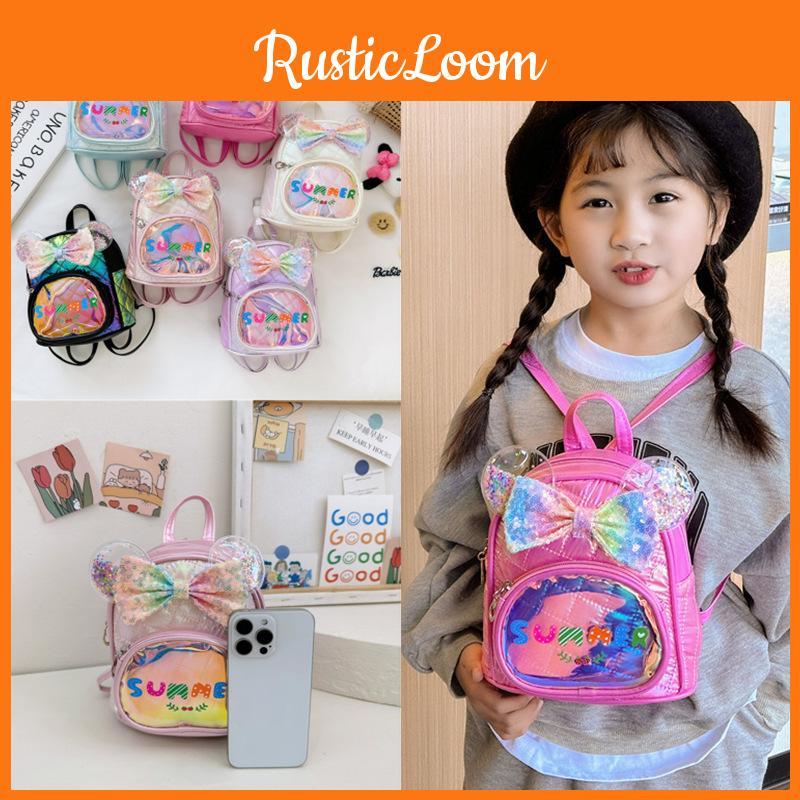 Colorful Neutral Gender Childrens Backpack With Whimsical Bow And Durable Design