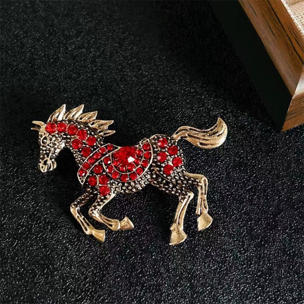 Luxury Zodiac Animal Lapel Pins Classic Metal Badge Pin Rhinestone Horse Brooches  New Year Gifts