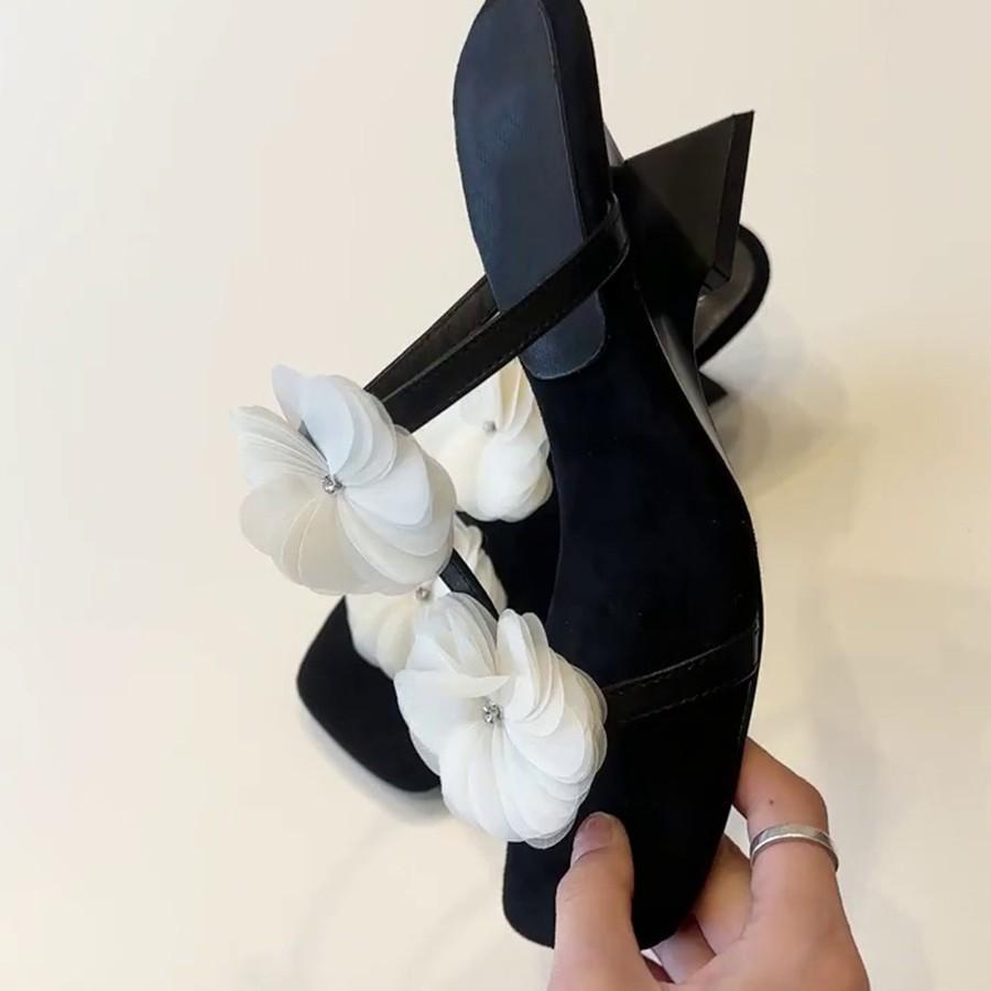 Luo Fansen~ Design di nicchia Sandali con zeppa francese a fiore quadrati con plateau da donna per l'estate