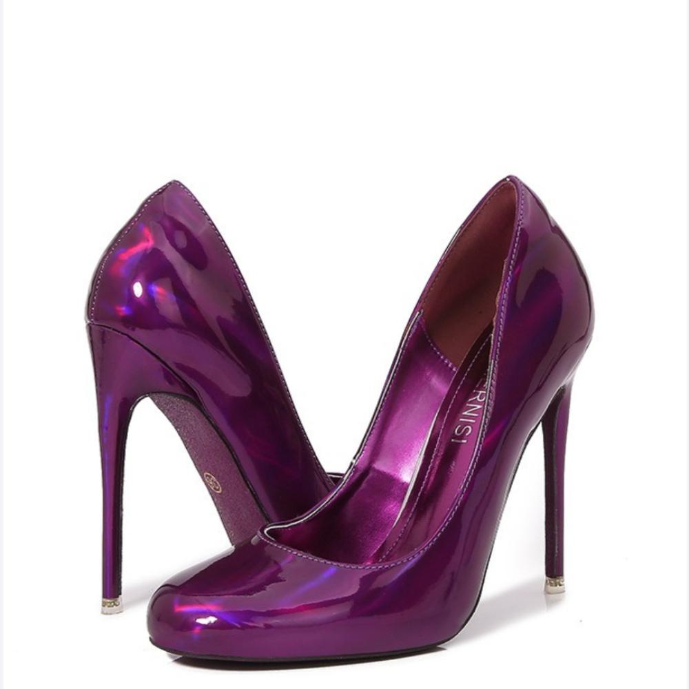 12cm Moda Europea Pelle Verniciata Rossa Punta Tonda Tacchi Sottili a Spillo Taglia Grande Scarpe da Donna Eleganti Per Pole Dance e Spettacolo da Palcoscenico WZ-091-2
