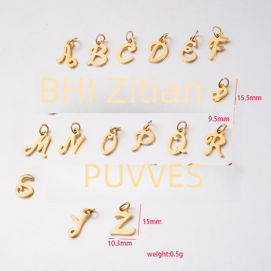 RUMNVNTY English Letter Pendants: Mirror Stainless Steel, 0.8*5mm Ring, 26 Letters Available