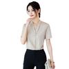 Women's Short Sleeve Satin V-neck Blouse: Wrinkle-resistant, Slim Fit, Professional White Work Shirt for Summer