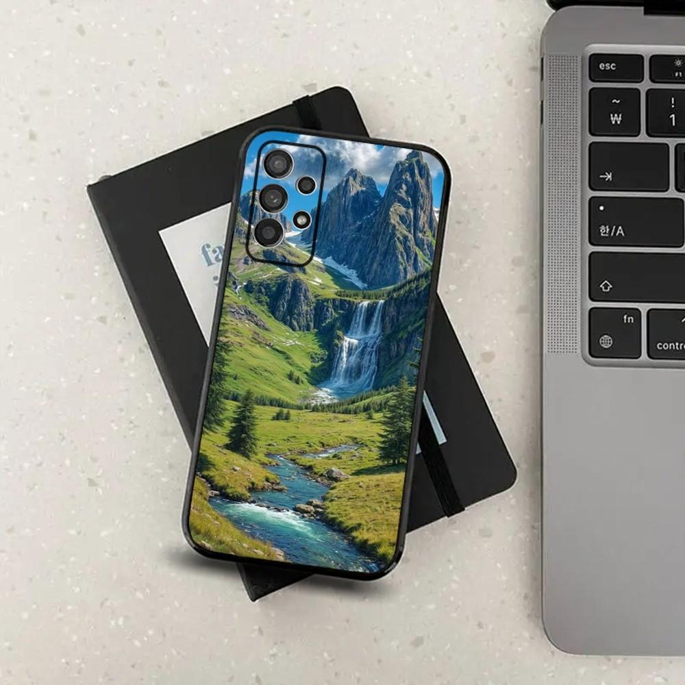 Waterfall nature Trees ship Phone Case For Samsung Galaxy A13,A21s,A22,A31,A32,A52,A53,A71,A80,A91 Soft Black Cover