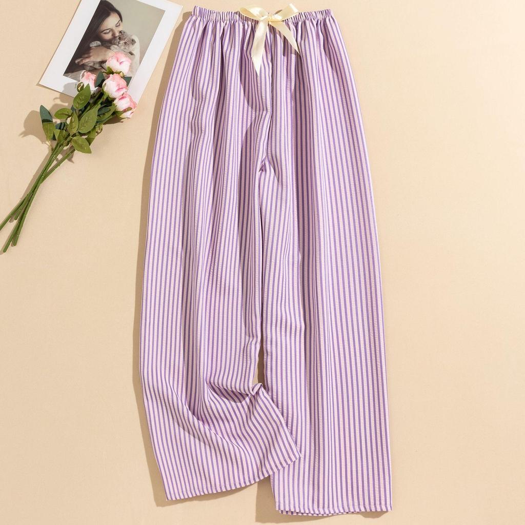 Women's Striped Pajama Pants - Summer Bubble Stripe, Slim, High Waist, Plus Size, Loose, Long Pants for Indoor/Outdoor Wear.