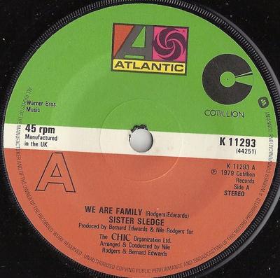 7inch Record SISTER SLEDGE - We Are Family K11293 Atlantic, Cotil 1979 UK Soul/Funk Used