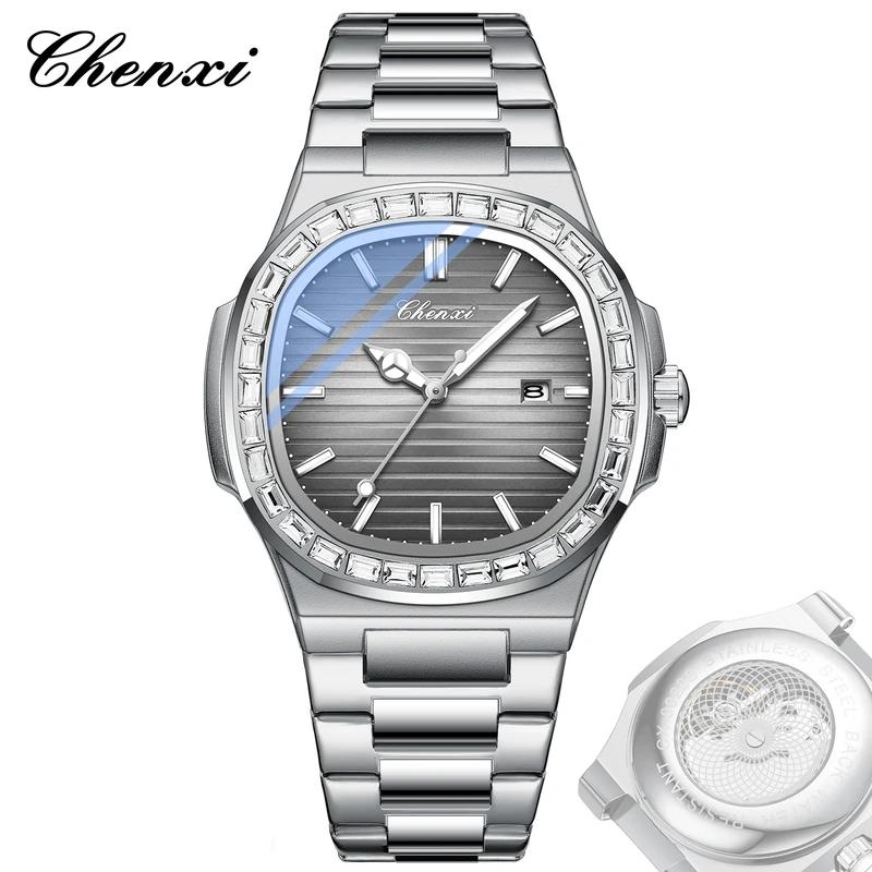 

CHENXI Новые мужские часы Бизнес Нержавеющая сталь Лучший бренд Мужские наручные часы Дата Кварцевые Мужские часы Водонепроницаемые Светящиеся Часы серый
