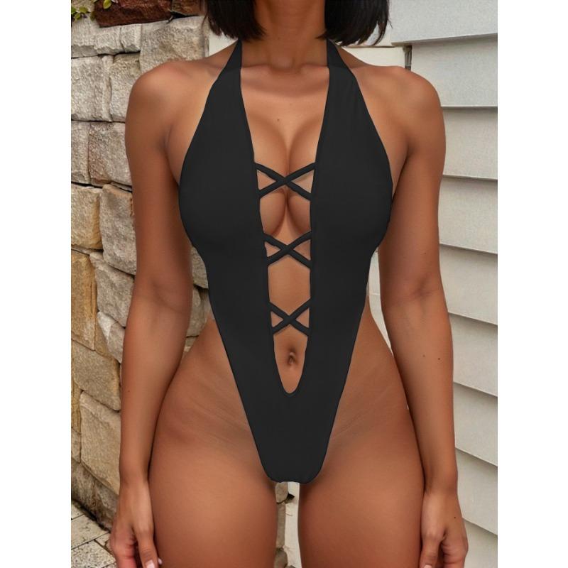 

New One-piece Swimsuit, Sexy Bikini, European and American Swimming Swimsuit, Women s Backless Swimsuit, Solid Color Bikini M