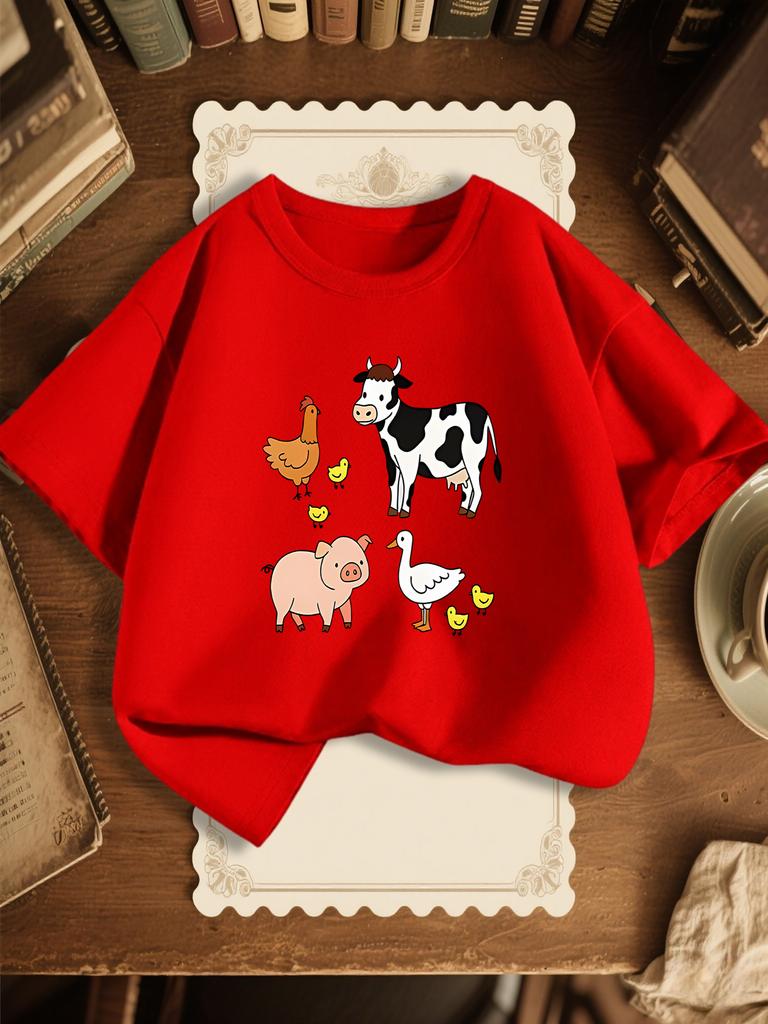 Family T Shirt Cute Farm Animals Cow Pig Duck Cartoon Print Boys Girls Polyester Short Sleeve Parent Fresh Lovely Daily Casual Tops