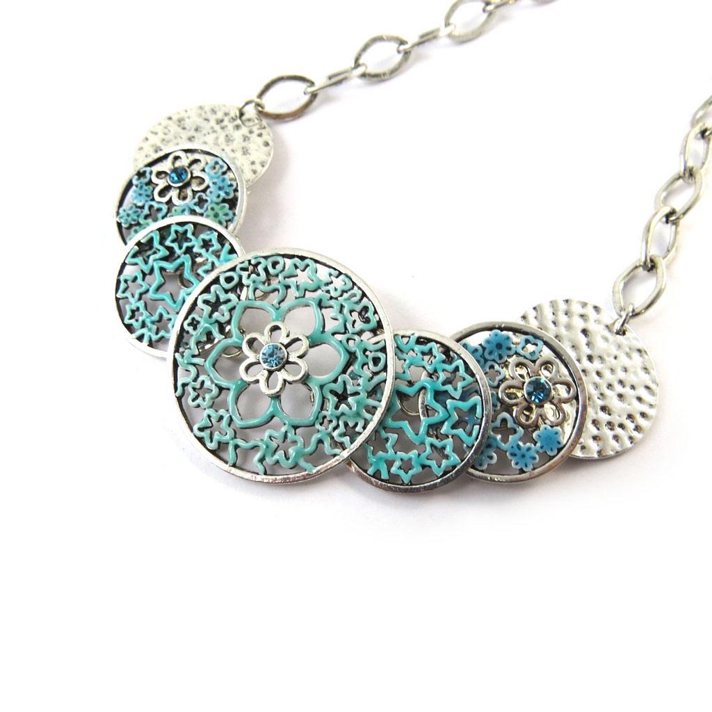 NOA [G0512] - Collier Créateur 'Paquerettes' turquoise