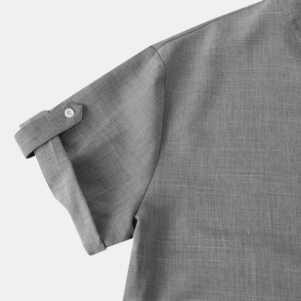 Men's Slim-Fit Stand-Up Collar Solid Color Short-Sleeve Shirt, 2024 Spring/Autumn Collection