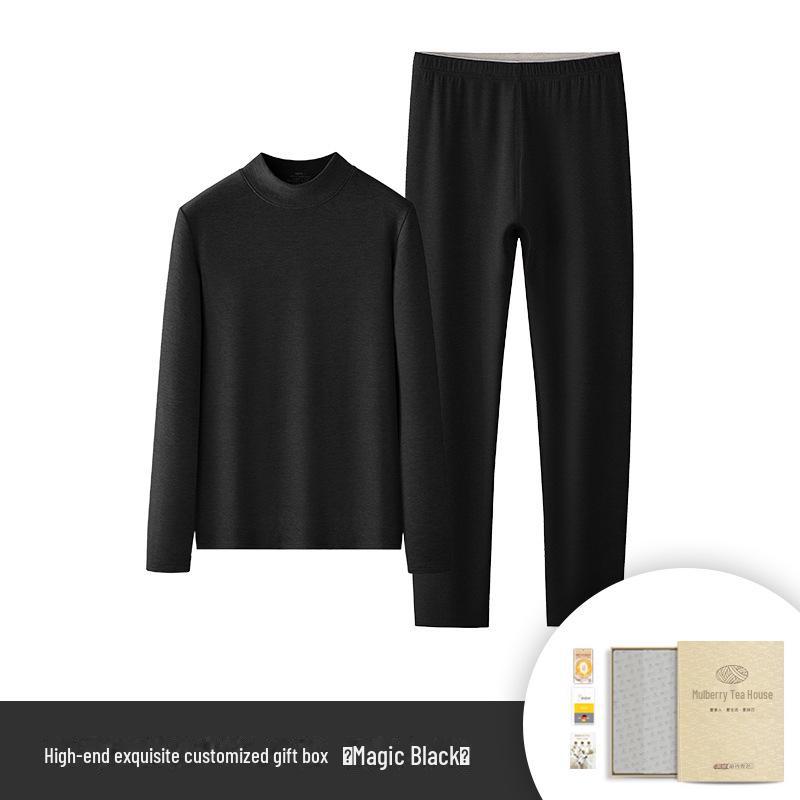 

Женский комплект термобелья из шелка и шерсти - плюс бархат, утолщенный, круглый вырез, осень и зима Medium high collar, XL (121-140 catties)