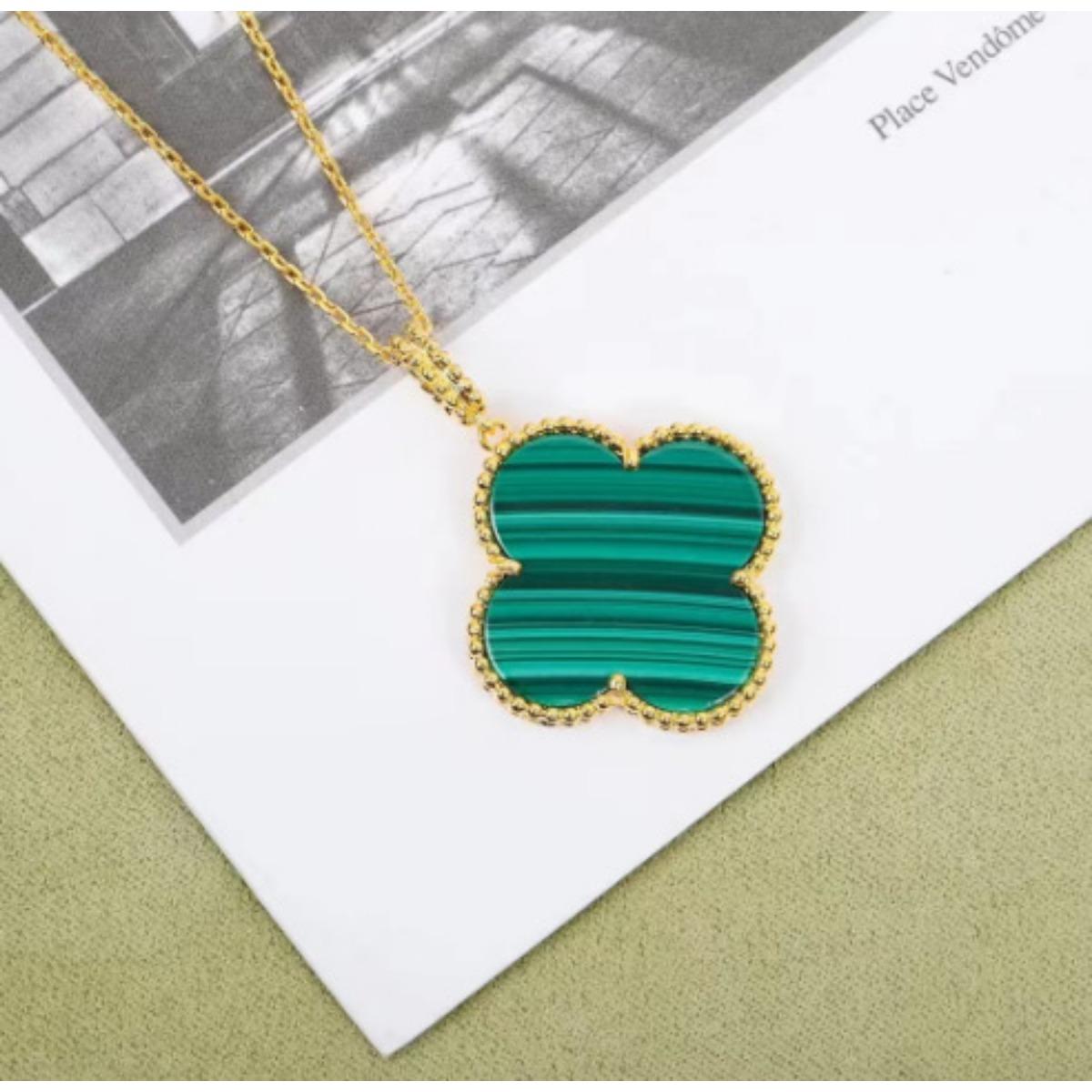 

60/90 см длинное модное высококлассное ожерелье с четырьмя листочками клевера, одностороннее ожерелье с одной подвеской, двухстороннее женское ожерелье 18K-60cm зелёный