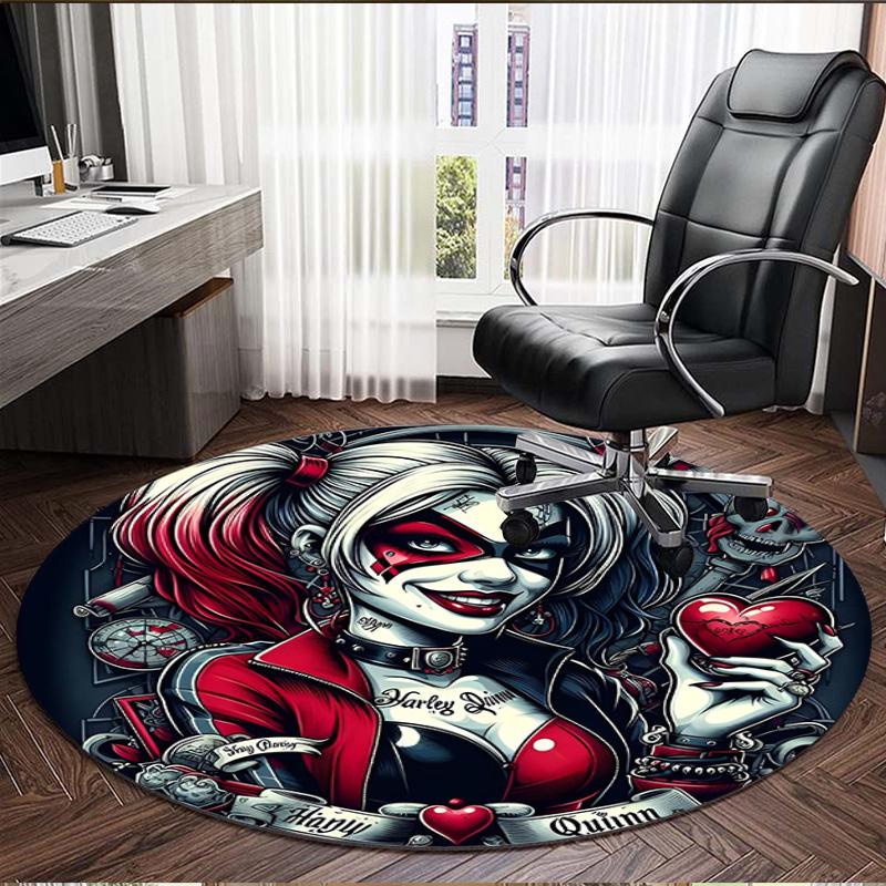 Harley Quinn Joker Print Round Rug, Washable Floor Carpet, For Entryway Dorm Laundry Room Office Study, Home Decor Birthday Christmas Gift
