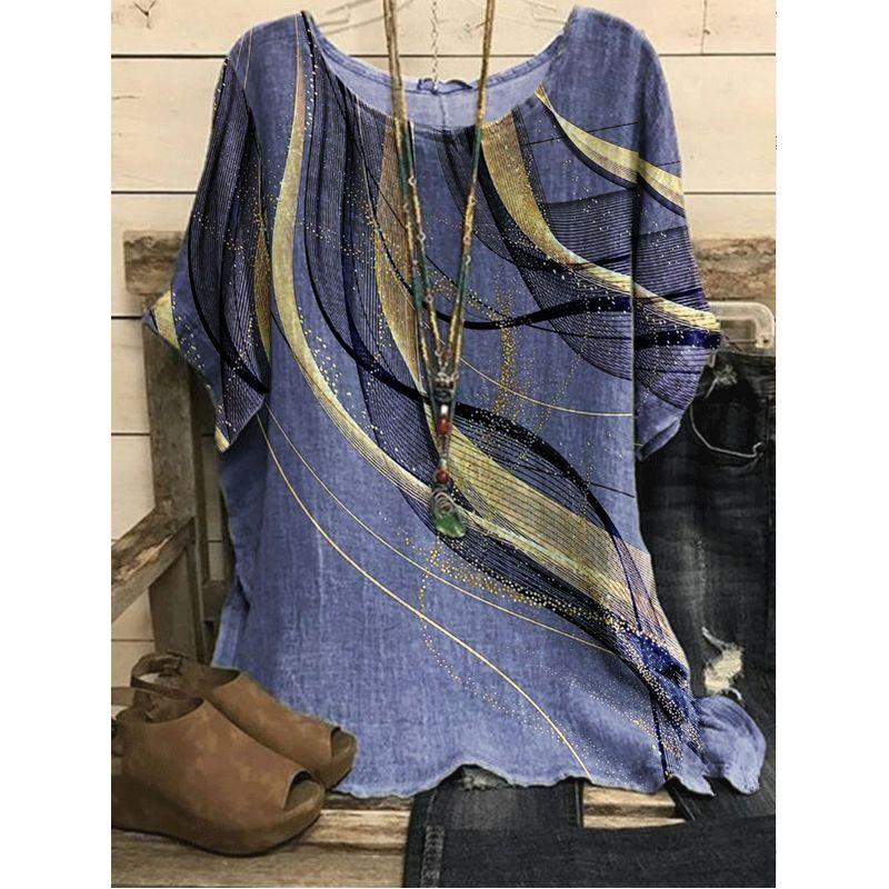 Printed round Neck Neck Casual Loose Top Print round Neck Top Women