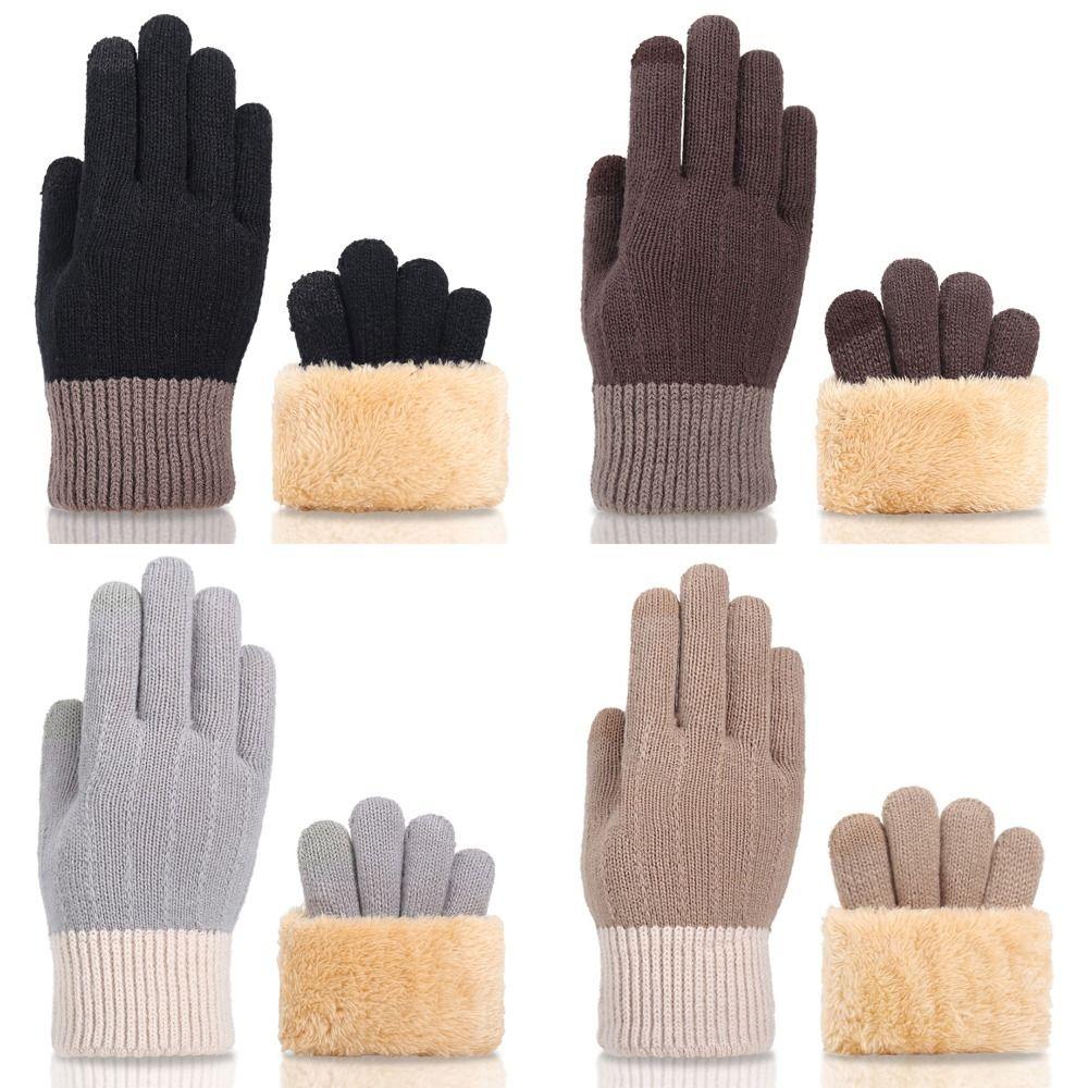

Толстые плюшевые вязаные флисовые перчатки с сенсорным экраном, варежки с длинными пальцами, пушистые теплые митенки, осень-зима