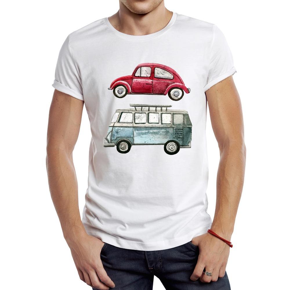 TEEHUB Vintage Car Beach Bus Men T Shirt Graphic Campervan Sport Cloth Retro Camper Bus Tops Hipster Tee