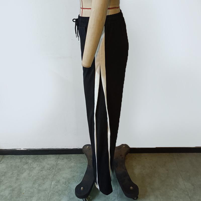 Pantaloni damă cu talie înaltă, culoare solidă, dungi, model patchwork