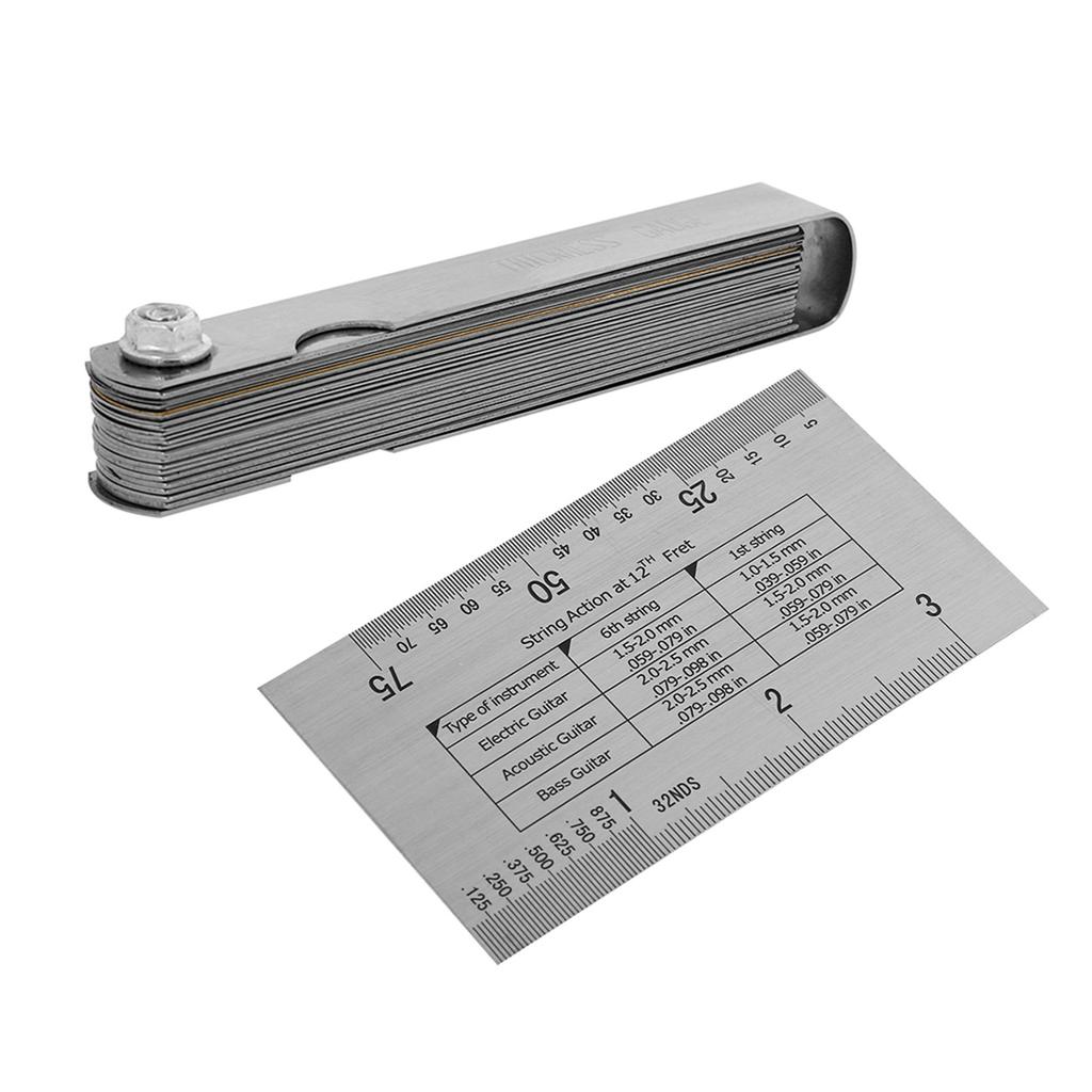 String Action Gauge Ruler  32 Piece Feeler Gauges Fingerboard Fret Protector Guards