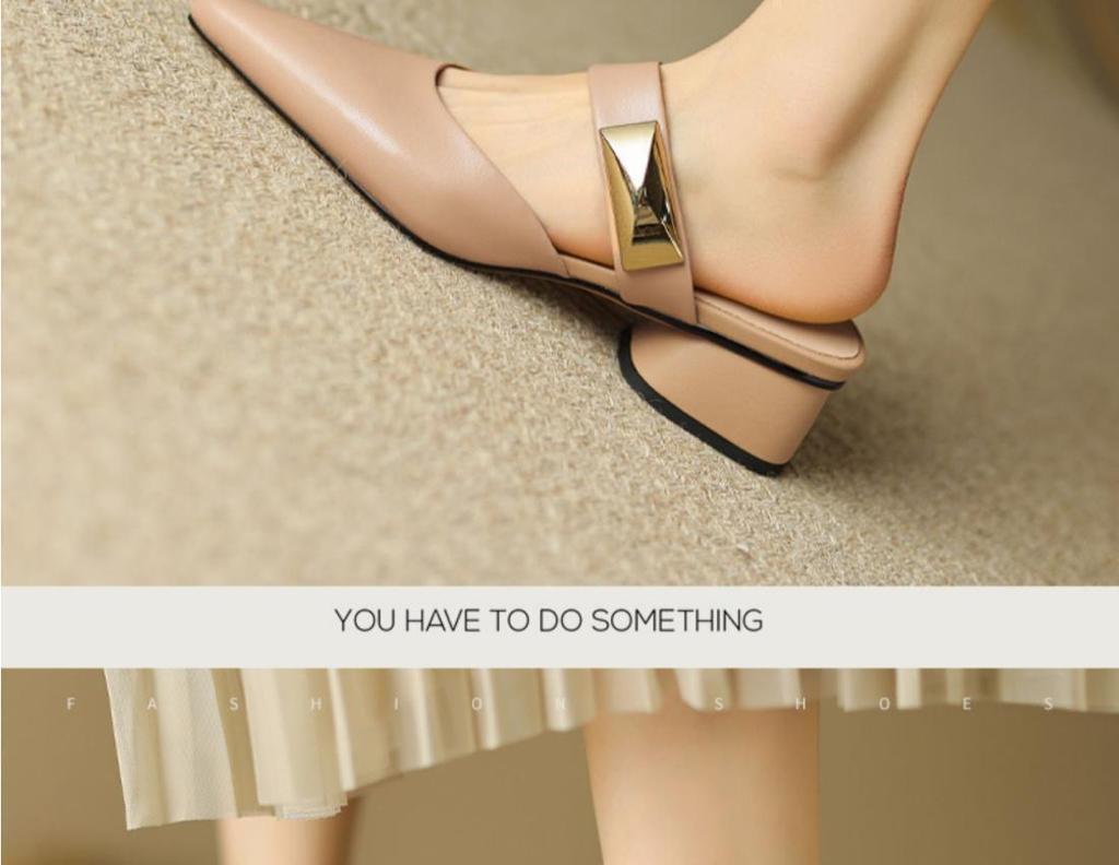 Echtes Leder Französische Spitze Schafsleder Pantoletten - Damen Sommer Zehenbedeckte Hausschuhe