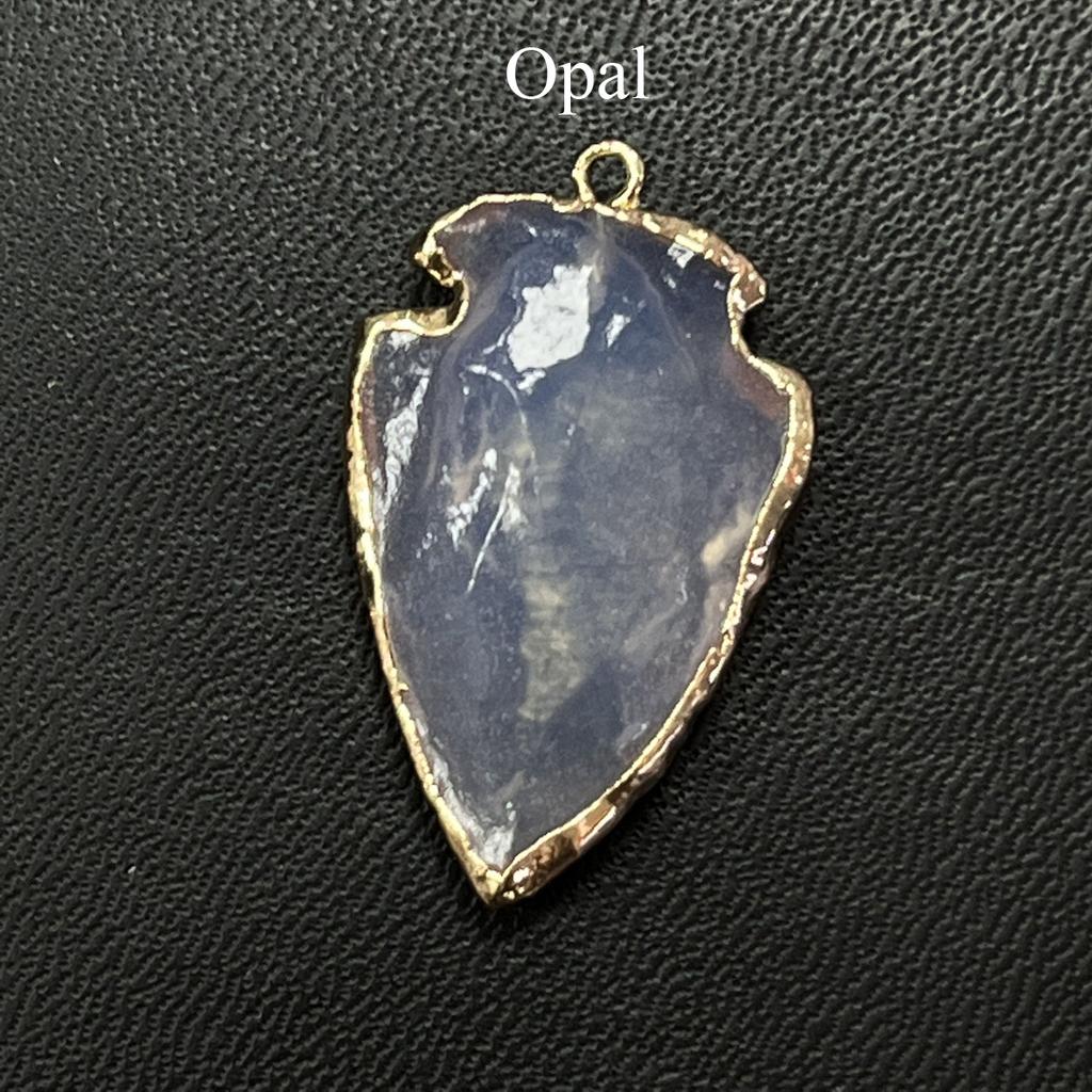 1Pc, Natural Stone Healing Crystal Arrow Pendant with Golden Edge, Boho Jewelry for Necklace Making & Daily Wear, 2026 Fashion Handmade Accessory