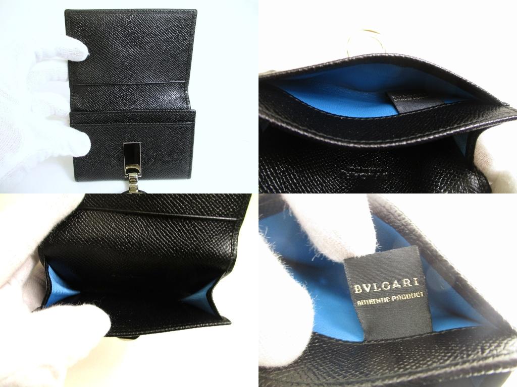 Authentic BVLGARI Logo Clip Black Leather Business Card Case Card Holder #b061  Seller refurbished