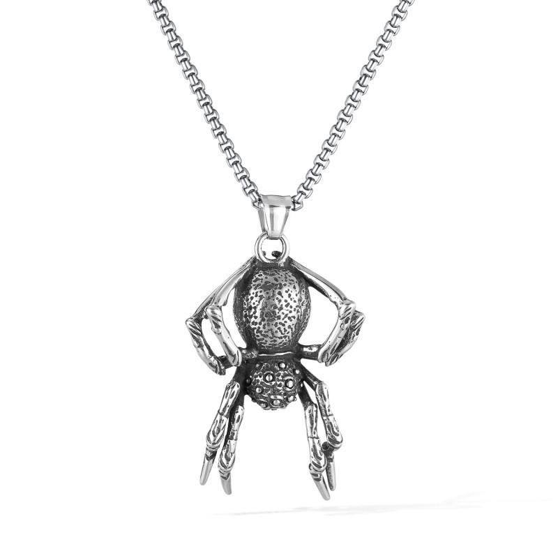 

Personalized Hip-hop Necklace Men s Stainless Steel Domineering Retro Punk Style Spider Pendant Titanium Accessory