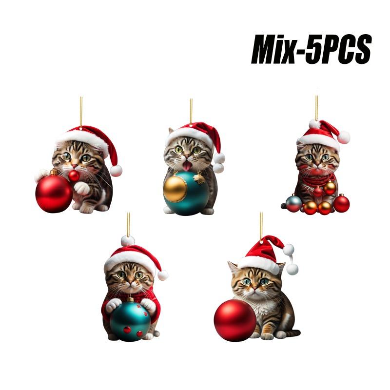 10PCS Cartoon Cat Pendant Car Cute Cat Pendant Ornament Christmas Tree Pendant Decoration Christmas Car Interior Decoration