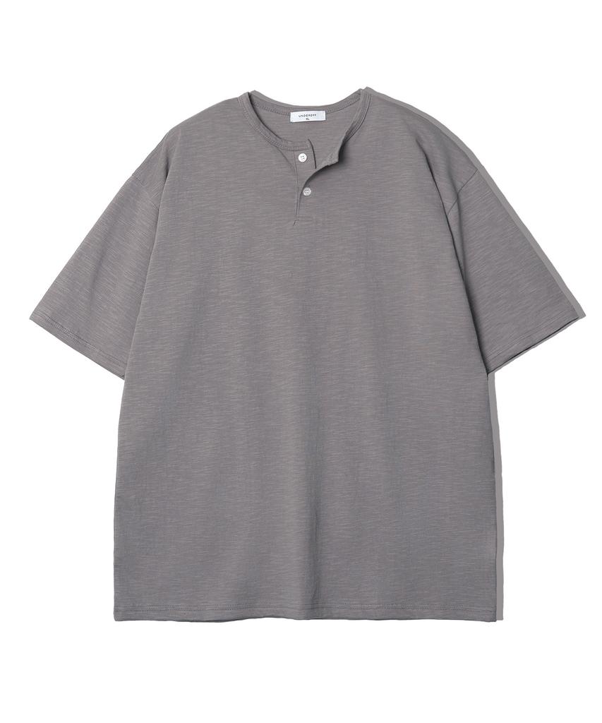 UNDEROFF Oversized Slub Henley Neck Short Sleeve T-Shirt Gray