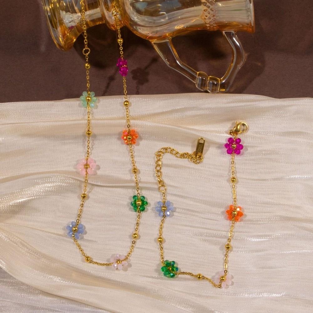 A Set New Beaded Design Bracelet Jewelry Set Flower Shape Colorful Jewelry Set Bohemian Style Flower Bracelet Fashion Accessory