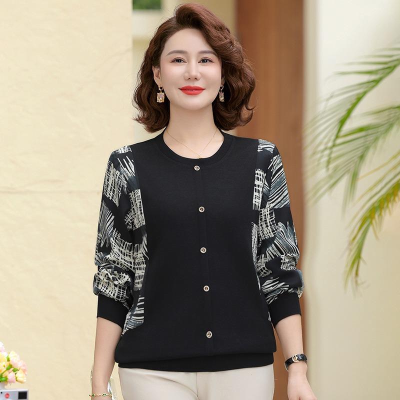 Middle-aged and Elderly Women's Bottoming Shirts Spring Fashionable Shirts New Middle-aged Gauze Sleeve Tops