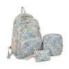 3 Pcs/Set Floral Backpack Women Flower Rucksack Shoulder Bag Makeup Pouch Quilted Daypack for Girls School Work Travel