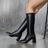 Spring Autumn Punk Style Square Toe Women Knee-High Boots Chunky Low Heels Long Booties Shoes  De Mujer