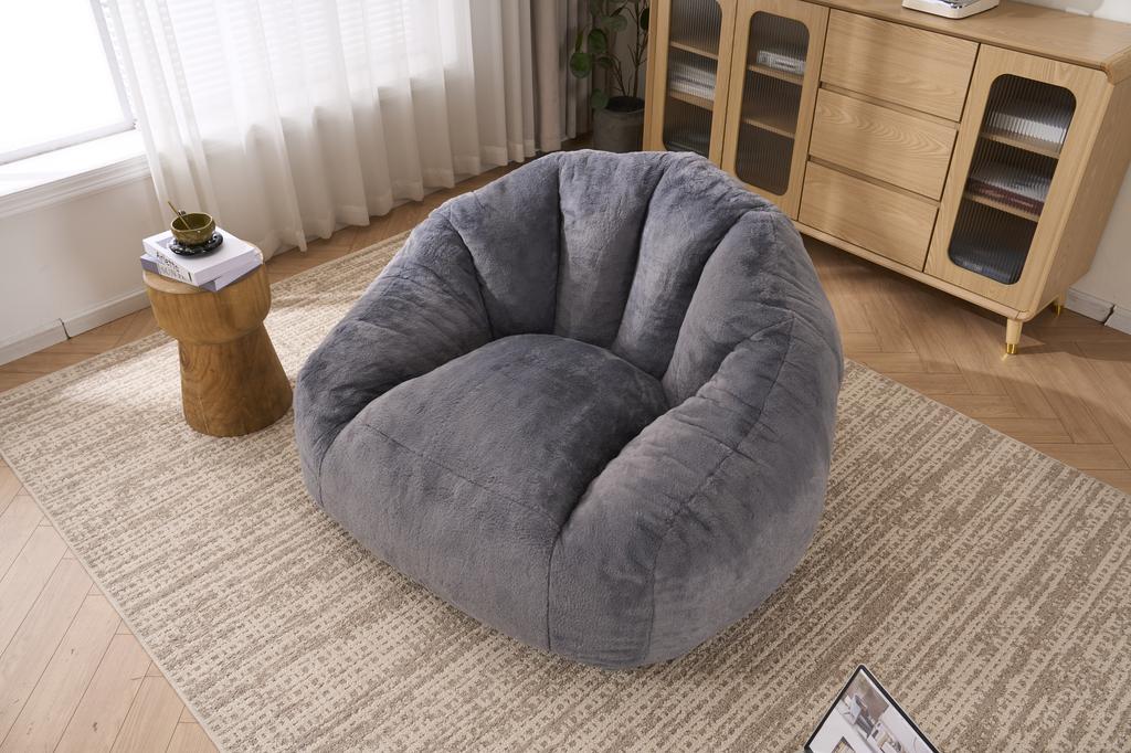 Sitzsack für Erwachsene, flauschiger Loungesessel aus Kunstfell, vakuumverpackt und montagefrei, für Wohnzimmer, Schlafzimmer, Balkon - Groß (Hellgrau)