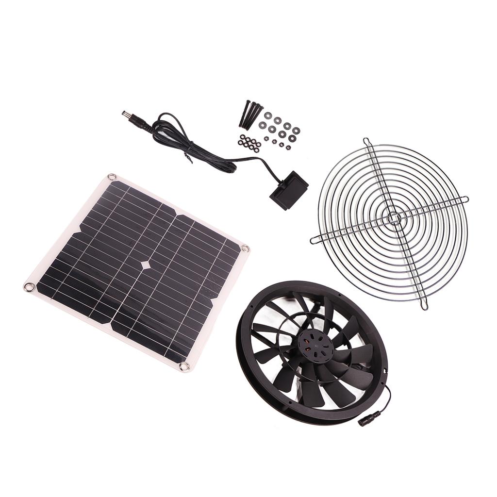 18V 12W Solar Exhaust Fan Kit Waterproof DC Brushless Round Solar Panel Cooling Fan for Workshop