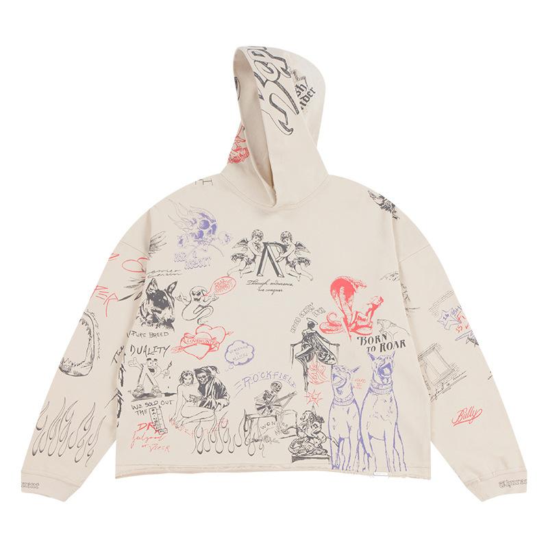 EastRogue Angelic Viper Hunter Auto-Print Amerikanische High Street Gewaschenes und Distressed Kapuzensweatshirt für Herren und Damen