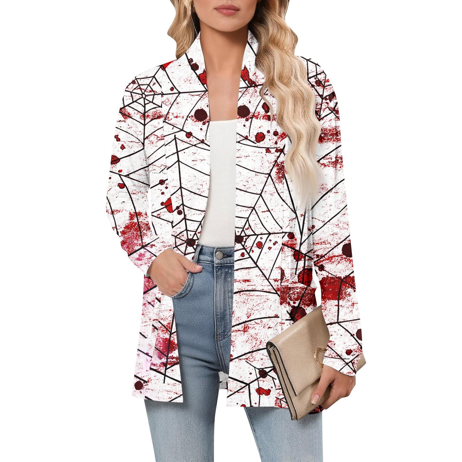 

Женский кардиган с длинным рукавом, V-образным вырезом, модная рубашка с принтом на Хэллоуин, легкий, повседневный, свободный, тонкий кардиган с карманами XL