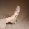 Krazing Pot Cow Skin Summer Spring Autumn Low Heels Women Square Toe Mary Janes Metal Buckle Shallow Pumps