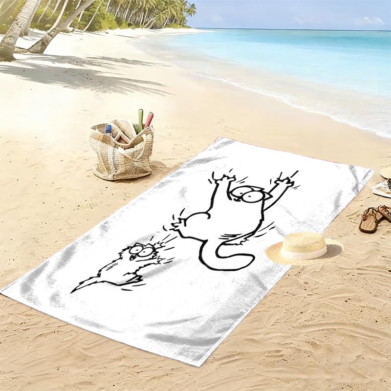 Simon's Cat Print Strandlaken, Groot Zacht Sneldrogend Handdoek voor Strand Camping Zwemmen