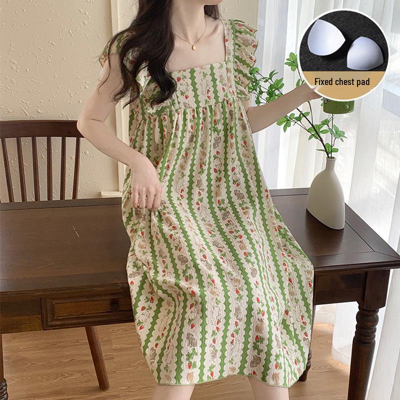 Sommer Damen Pyjama mit niedlichen Trägern & Brustpolstern - Lockeres Nachthemd für Zuhause oder Draußen
