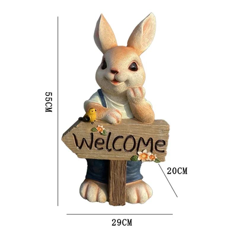 

Cute Rabbit Wayfinding Sign Resin Painted Animal Ornaments Garden Lawn Miniature Items Kindergarten Standing Style Welcome Sign