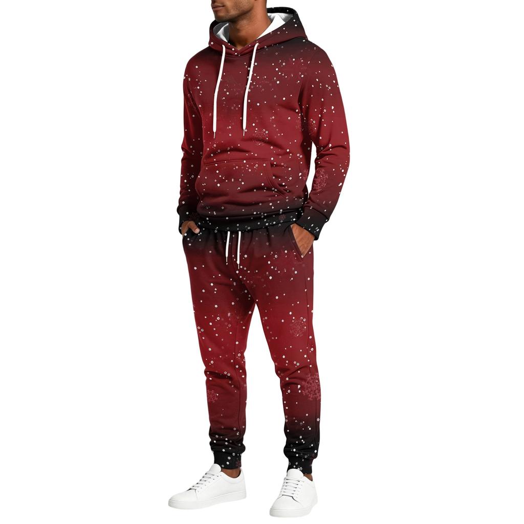 Men's Christmas Print Hoodie and Straight Leg Sweatpants 2 Piece Casual Outfit